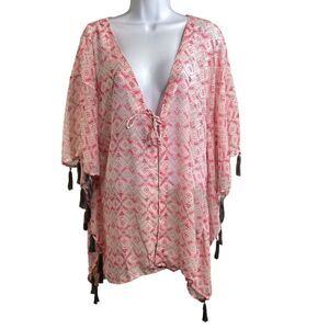 Letarte Women's Fringed Poncho Size XS Oversized Boho Lightweight French Riviera